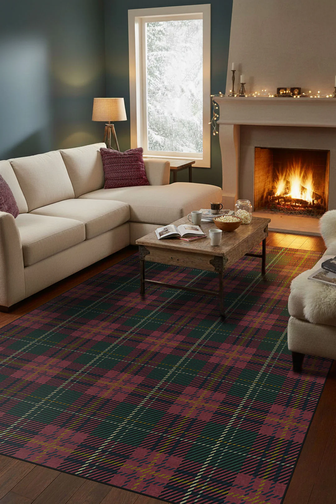 Tartan Pattern Hearth Red Rug - Image 4
